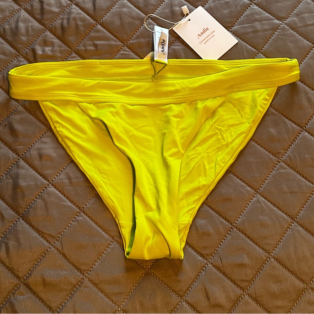 Andie Neon Yellow Cheeky Bikini Bottom Medium Banded Swim NWT